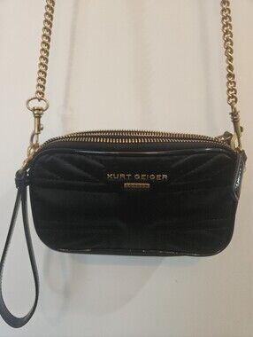 Kurt Geiger Black Quilted Crossbody Or Optional Wristlet with Gold Chain Strap